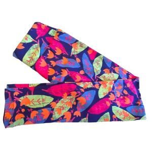 1248 LuLaRoe Leggings Size OS Purple Pink Leaf Print New